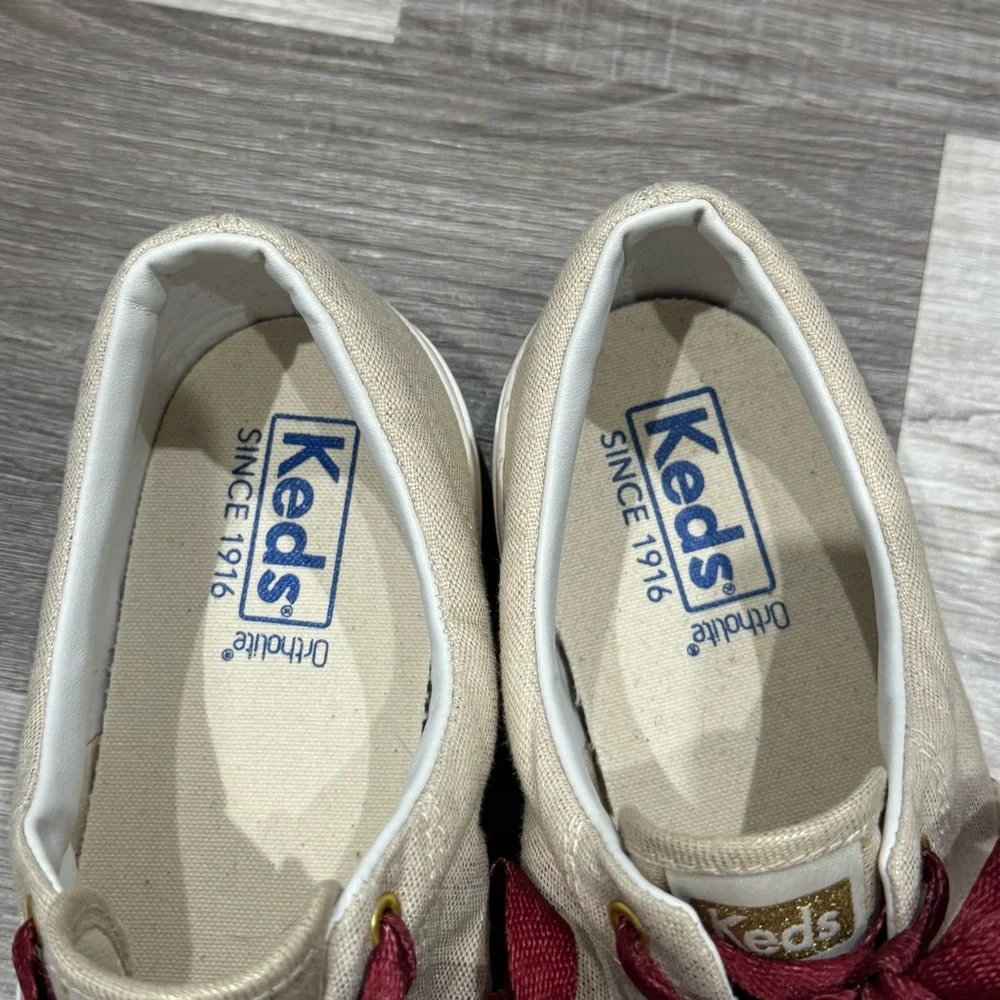Keds Women's Cream Canvas Sneakers with Burgundy Laces